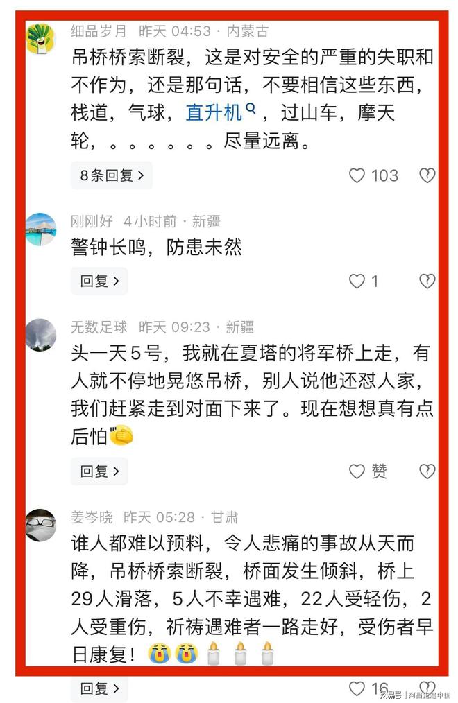 九游app入口：新疆伊犁夏塔将军桥几十名游客掉进河里：网友说都是网红惹的祸(图4)